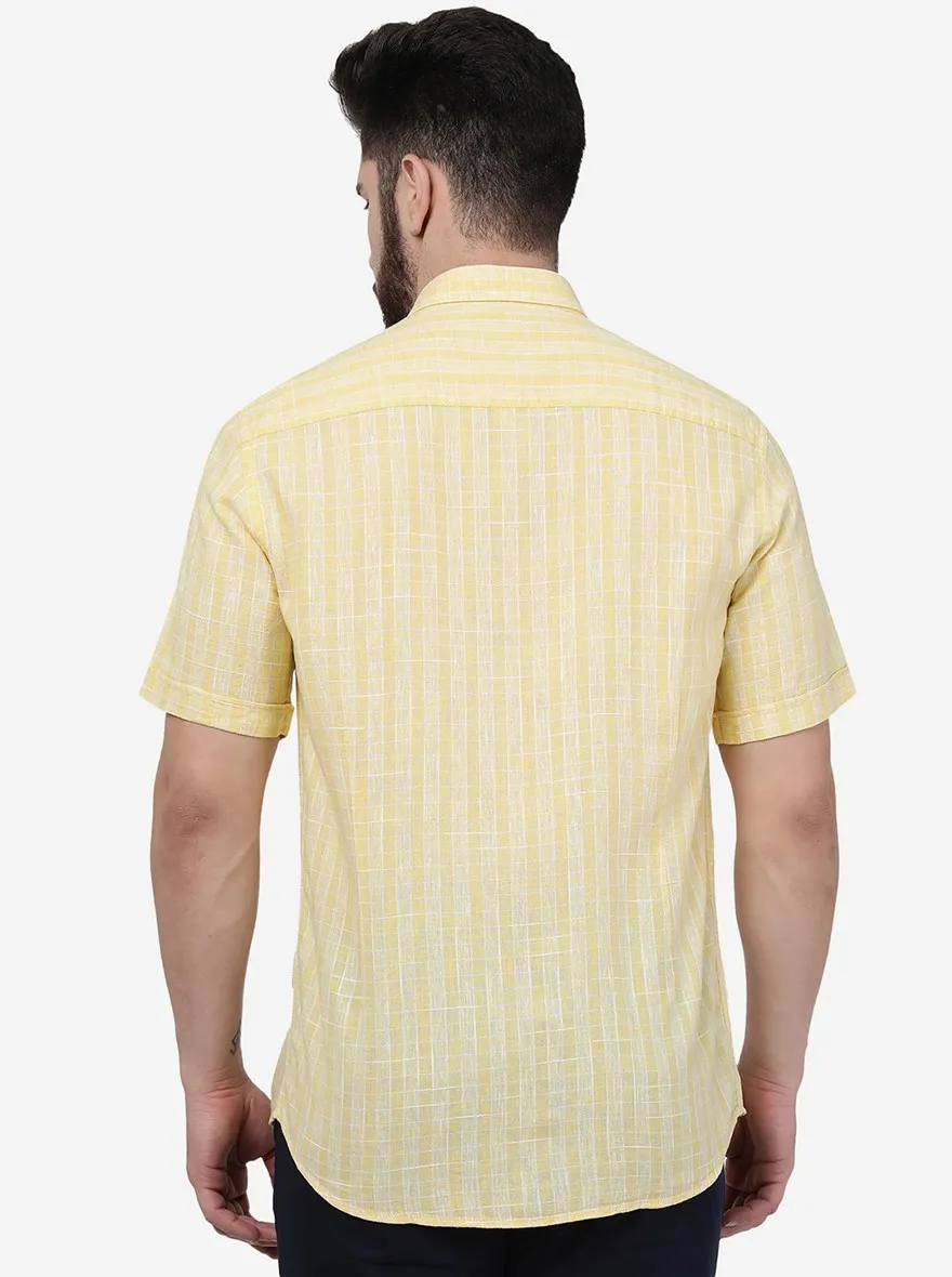 Yellow Checked Slim Fit Semi Casual Shirt | JadeBlue